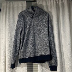 L.L. Bean Men's Navy and White Sherpa Shawl Collar Pullover Sweater Large Reg